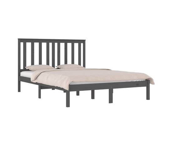 Cadru pat 5ft king size, gri, 150x200 cm, lemn masiv de pin, 3 image