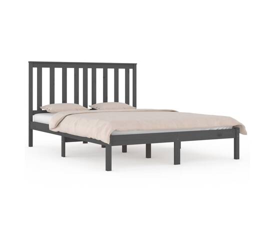 Cadru pat 5ft king size, gri, 150x200 cm, lemn masiv de pin, 2 image