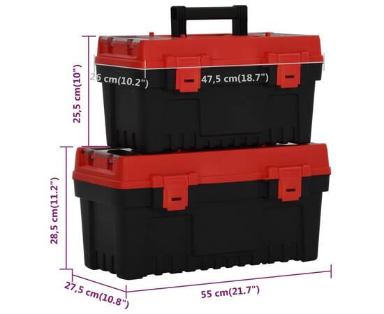 Set de cutii de scule, 2 piese, negru și roșu, polipropilenă, 9 image