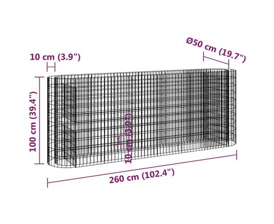 Strat înălțat gabion, 260x50x100 cm, fier galvanizat, 8 image