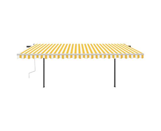 Copertină retractabilă automat, cu stâlpi, galben & alb, 5x3 m, 4 image