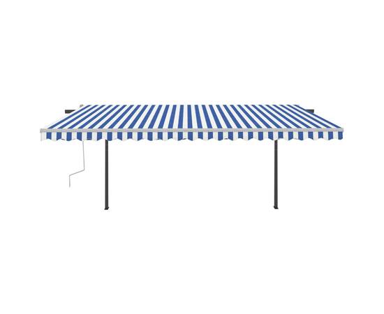 Copertină retractabilă manual, cu stâlpi, albastru & alb, 5x3 m, 4 image