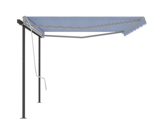 Copertină retractabilă manual, cu stâlpi, albastru & alb, 5x3 m, 5 image