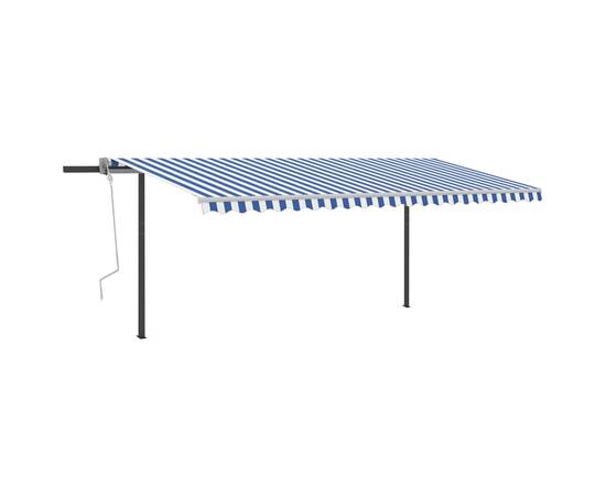 Copertină retractabilă manual, cu stâlpi, albastru & alb, 5x3 m, 2 image