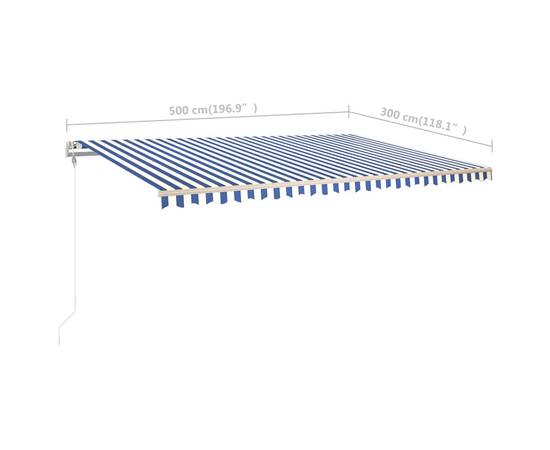 Copertină retractabilă manual, cu stâlpi, albastru & alb, 5x3 m, 10 image