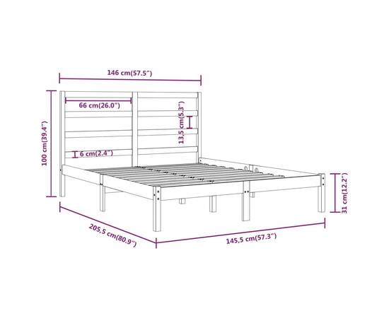 Cadru de pat, 140x200 cm, lemn masiv de pin, 6 image
