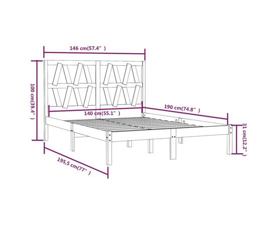 Cadru de pat, gri, 140x190 cm, lemn masiv de pin, 6 image