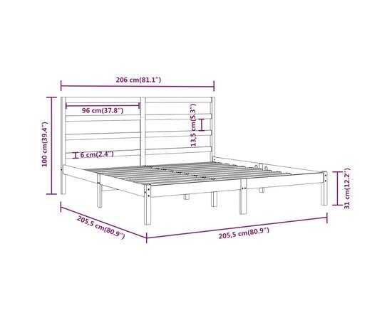 Cadru de pat, gri, 200x200 cm, lemn masiv de pin, 6 image