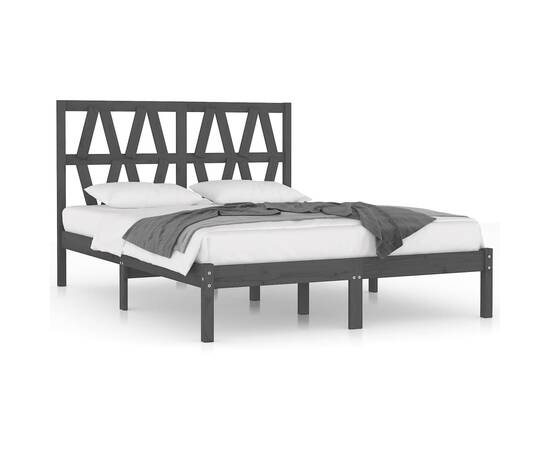 Cadru de pat, gri, 200x200 cm, lemn masiv de pin, 2 image