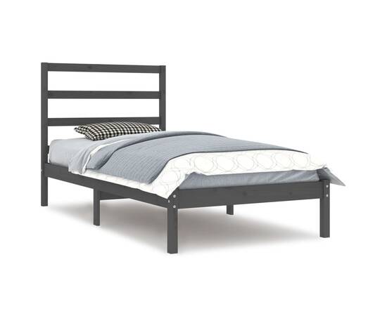 Cadru de pat, gri, 90x200 cm, lemn masiv de pin, 2 image