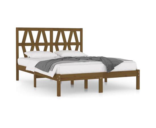Cadru de pat, maro miere, 200x200 cm, lemn masiv de pin, 2 image