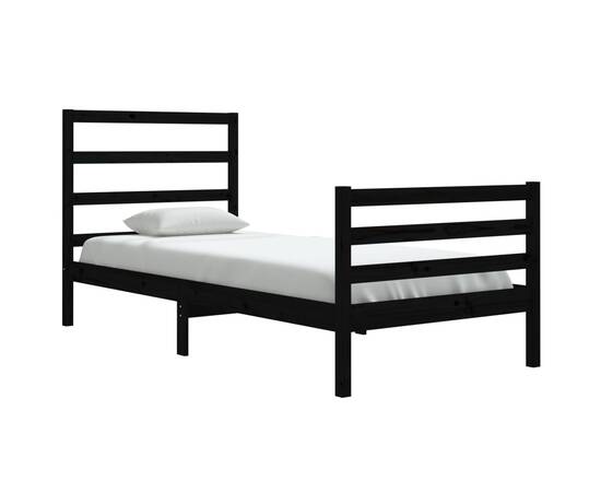 Cadru de pat, negru, 90x200 cm, lemn masiv de pin, 3 image