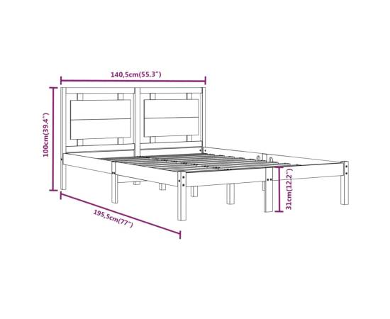 Cadru de pat dublu 4ft6, alb, 135x190 cm, lemn masiv, 6 image