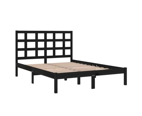 Cadru de pat king size 5ft, negru, 150x200 cm, lemn masiv, 4 image