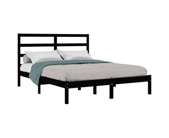 Cadru de pat mic dublu 4ft, negru, 120x190 cm, lemn masiv, 3 image