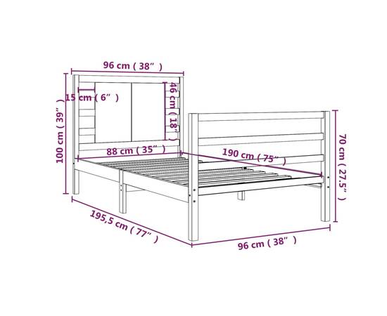 Cadru de pat single 3ft, alb, 90x190 cm, lemn masiv de pin, 5 image