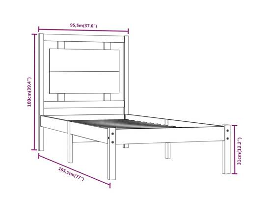 Cadru de pat single 3ft, negru, 90x190 cm, lemn masiv, 6 image