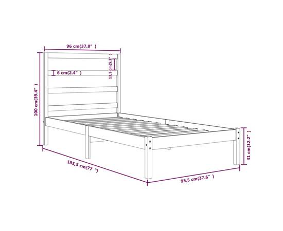 Cadru de pat single 3ft, negru, 90x190 cm, lemn masiv, 6 image