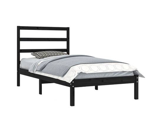 Cadru de pat single 3ft, negru, 90x190 cm, lemn masiv, 3 image