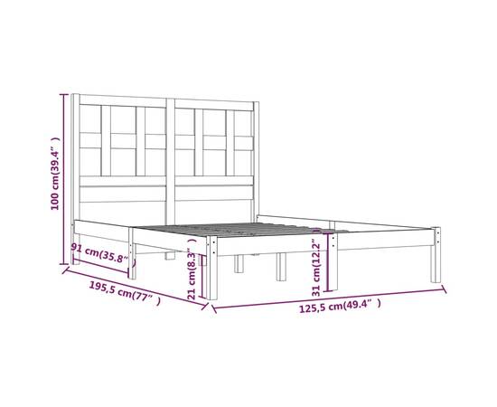 Cadru de pat small double 4ft, alb, 120x190 cm, lemn masiv pin, 5 image