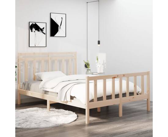 Cadru de pat small double 4ft, negru, 120x190 cm, lemn masiv