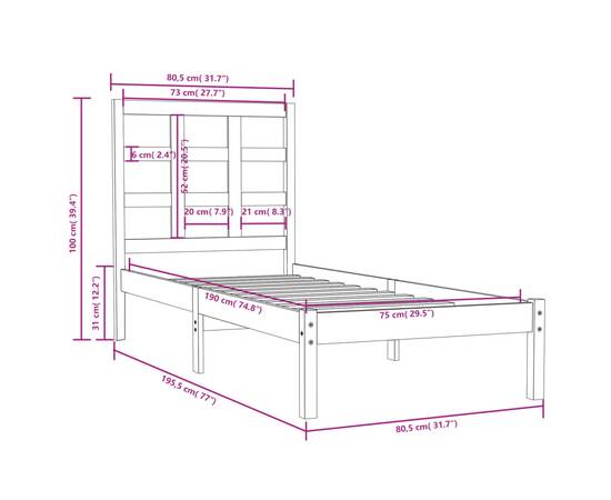 Cadru de pat small single 2ft6, alb, 75x190 cm, lemn masiv, 6 image