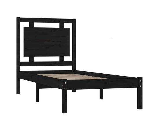 Cadru de pat small single 2ft6, negru, 75x190 cm, lemn masiv, 4 image