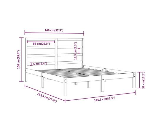 Cadru pat, alb, 140x190 cm, lemn masiv de pin, 6 image