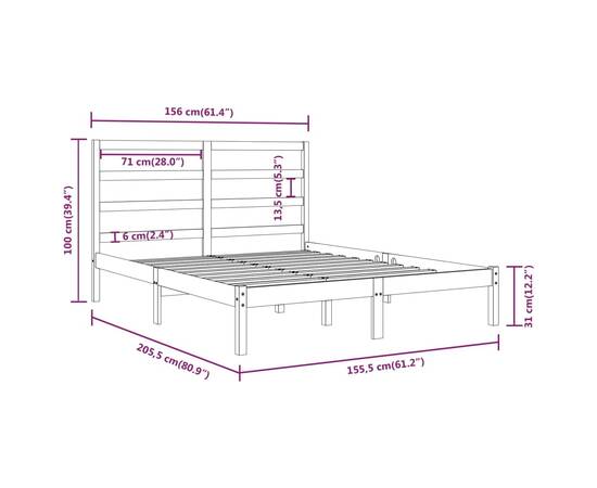 Cadru pat king size 5ft, negru, 150x200 cm, lemn masiv, 6 image