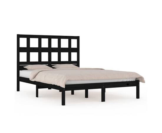 Cadru pat small double 4ft, negru, 120x190 cm, lemn masiv pin, 2 image