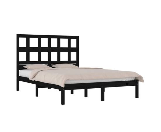 Cadru pat small double 4ft, negru, 120x190 cm, lemn masiv pin, 3 image