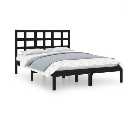 Cadru pat small double 4ft, negru, 120x190 cm, lemn masiv, 2 image