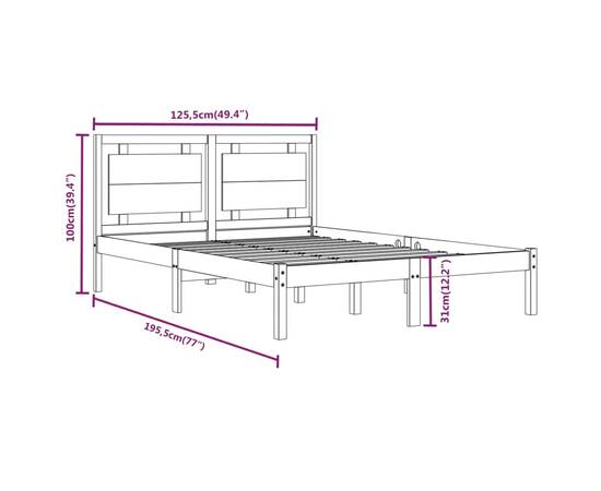 Cadru pat small double 4ft, negru, 120x190 cm, lemn masiv, 6 image