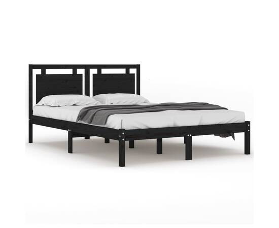 Cadru pat small double 4ft, negru, 120x190 cm, lemn masiv, 2 image