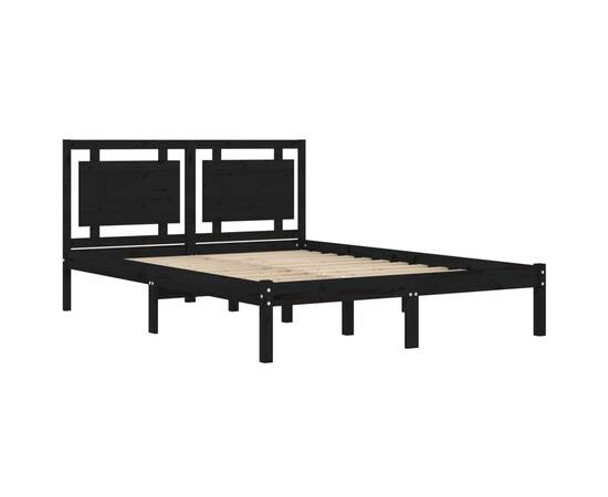 Cadru pat small double 4ft, negru, 120x190 cm, lemn masiv, 4 image