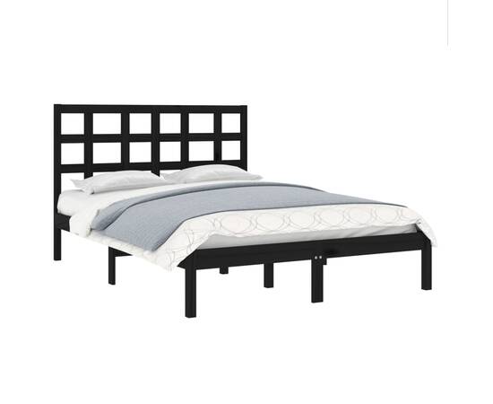 Cadru pat small double 4ft, negru, 120x190 cm, lemn masiv, 3 image