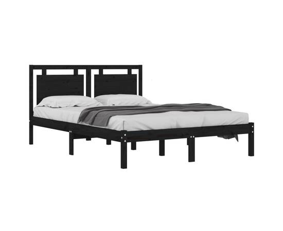 Cadru pat small double 4ft, negru, 120x190 cm, lemn masiv, 3 image