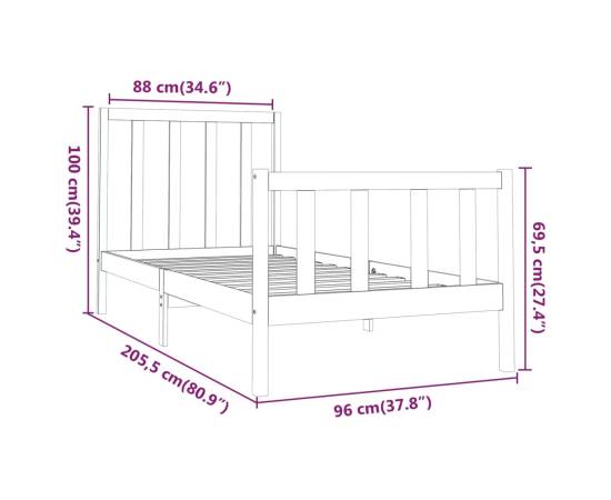 Cadru de pat, alb, 90x200 cm, lemn masiv de pin, 6 image