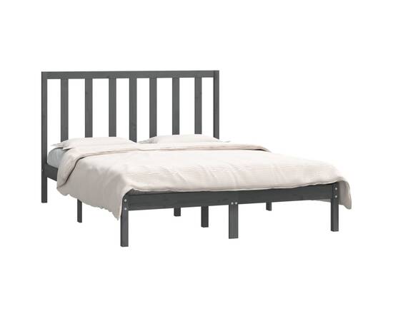Cadru de pat, gri, 140x190 cm, lemn masiv de pin, 3 image