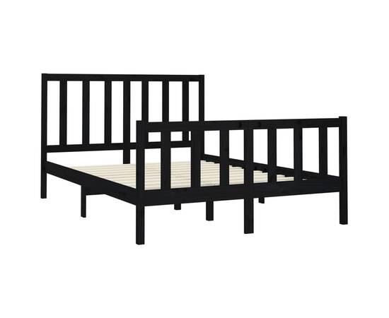 Cadru de pat, negru, 140x190 cm, lemn masiv de pin, 4 image