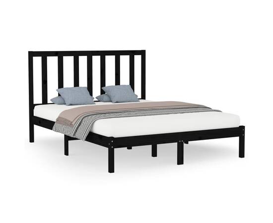 Cadru de pat, negru, 140x200 cm, lemn masiv, 2 image
