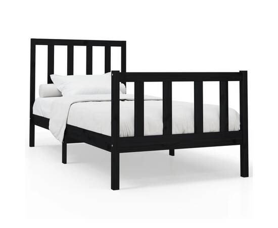 Cadru de pat, negru, 90x200 cm, lemn masiv de pin, 2 image
