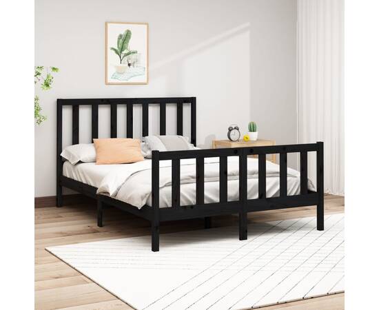 Cadru de pat 5ft king size,negru ,150x200 cm,lemn masiv de pin