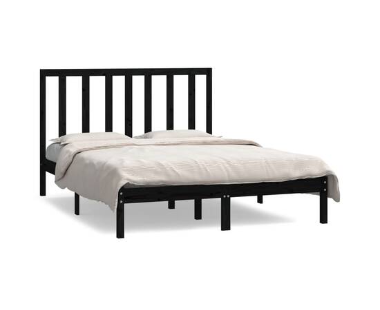 Cadru de pat dublu 4ft6, negru, 135x190 cm, lemn masiv pin, 2 image