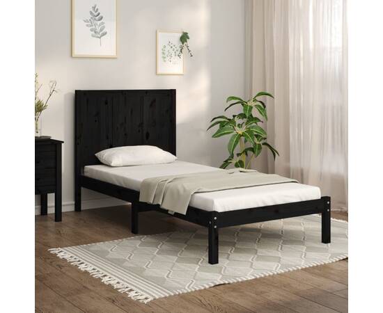 Cadru de pat single 3ft, negru, 90x190 cm, lemn masiv de pin