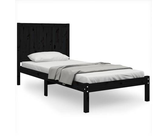 Cadru de pat single 3ft, negru, 90x190 cm, lemn masiv de pin, 2 image