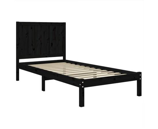 Cadru de pat single 3ft, negru, 90x190 cm, lemn masiv de pin, 4 image