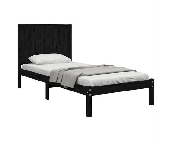 Cadru de pat single 3ft, negru, 90x190 cm, lemn masiv de pin, 3 image