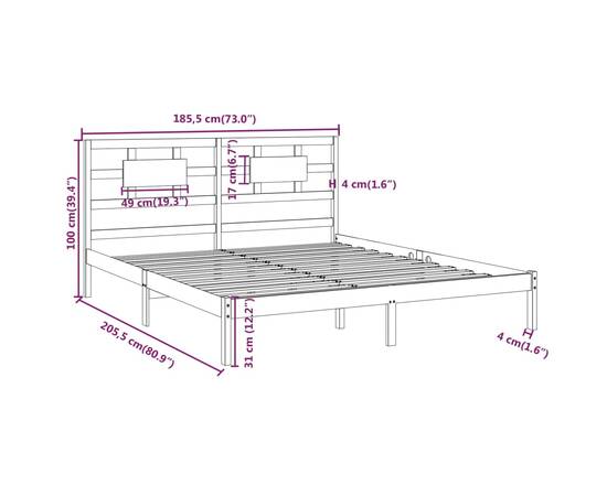 Cadru de pat super king 6ft, alb, 180x200 cm, lemn masiv, 8 image