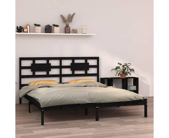 Cadru de pat super king 6ft, negru, 180x200 cm, lemn masiv